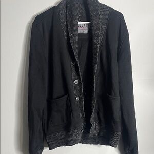 Men's Black Cardigan with Gray Trim